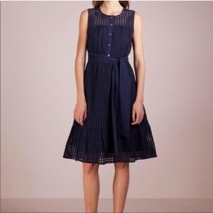 J.Crew Navy Eyelet A-Line Dress Size 8 Sleeveless Midi Fit & Flare